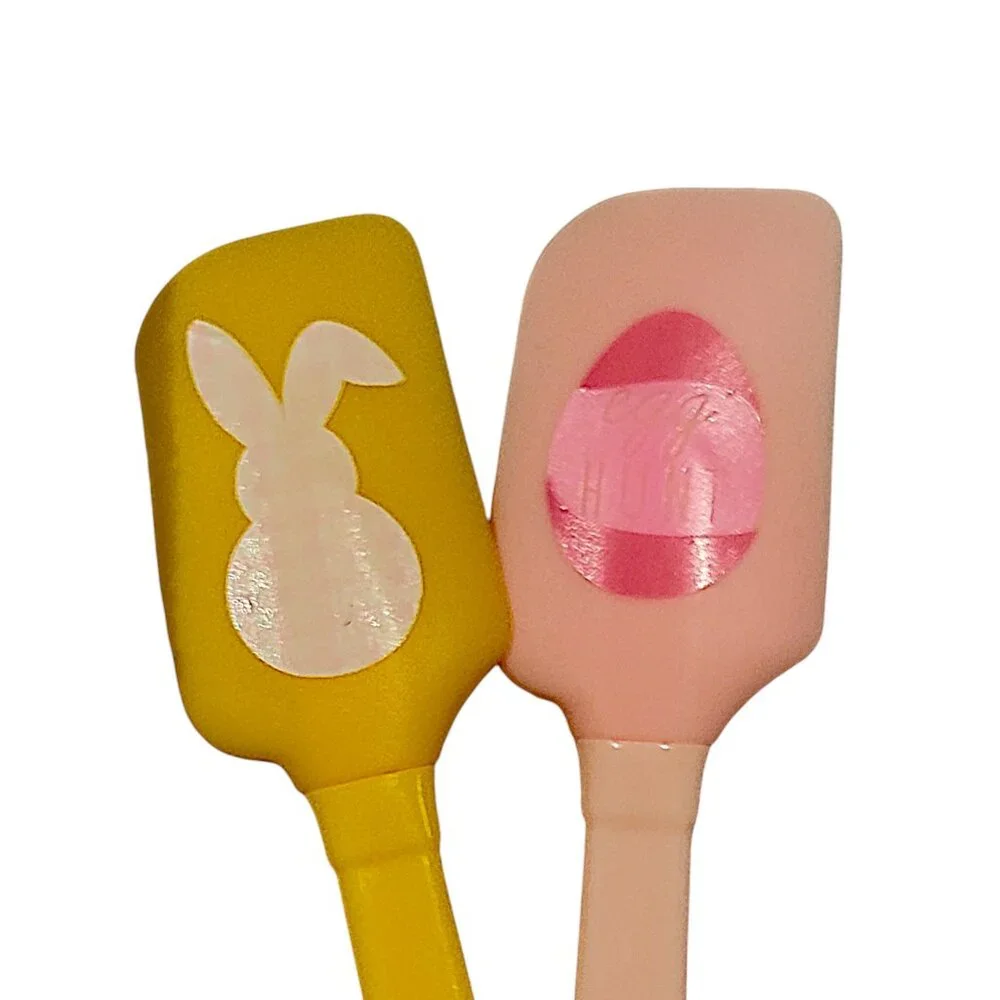 2 Small Easter Spatulas Yellow and Pink Bunny and Easter Egg New with Tags NWT